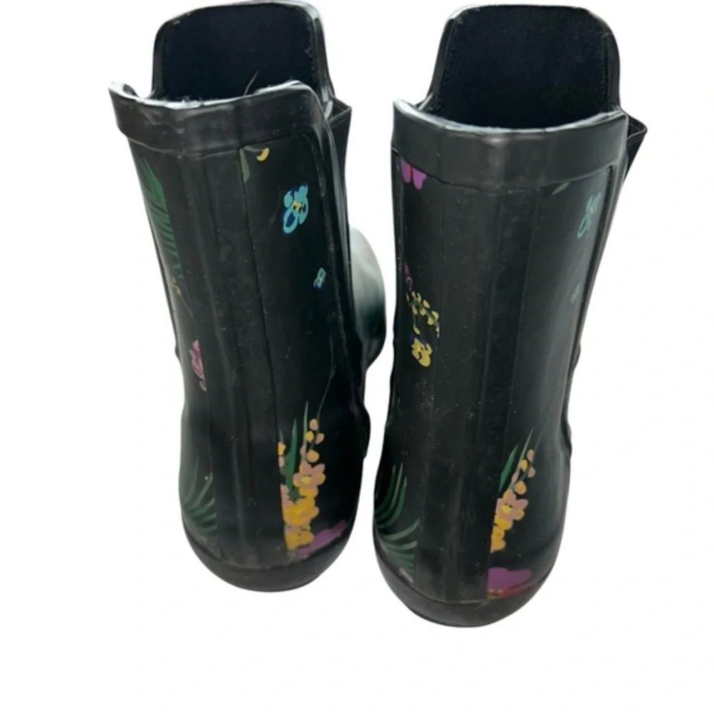 London Fog Black Floral Piccadilly Ankle Rain Boots‎ Waterproof Women’s 8